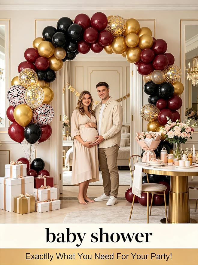 Black Burgundy Gold balloons 60 Pcs Maroon Red Black Metallic Gold Latex - Image 9