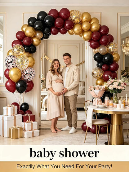Black Burgundy Gold balloons 60 Pcs Maroon Red Black Metallic Gold Latex - Image 9