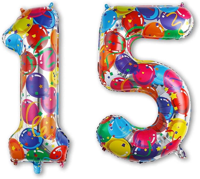 40 Inch Rainbow Balloon Number 15 Balloons, Foil 15th Birthday Party Decor | by Unknown