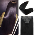 Injected Clip in Hair Extensions Real Human Hair Invisible Hand-Tied Weft Hair Extensions Clip in Human Hair Straight Seamless Clip ins for Women 8Pcs 120g 24inch #1B Natural Black