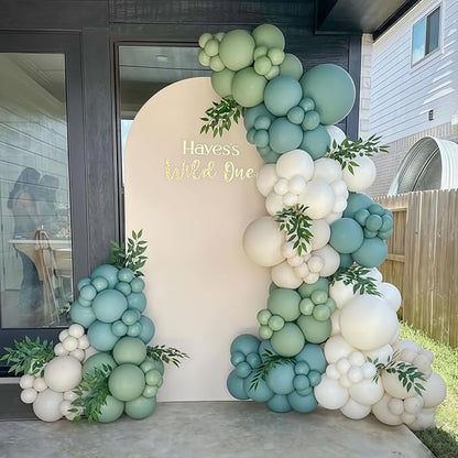 Dusty Sage Green Blue Gold Balloon Garland Kit - Image 8