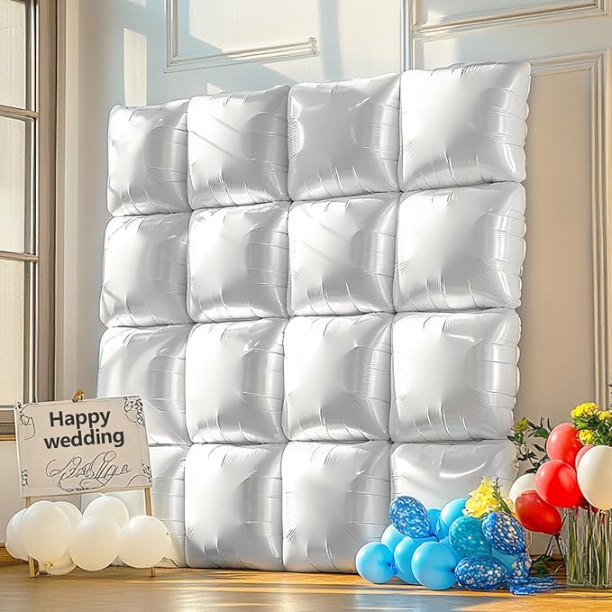 NISOCY 36PCS White Square Foil Balloons Wall Backdrop | Double Sided Pearl - Image 7