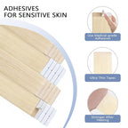 COOKAYU Invisible Tape in Human Hair Extensions, Injected Tape in Hair Platinum Blonde 45g 20pcs 20Inch Seamless Extensions Straight Invisi Edge Tape ins
