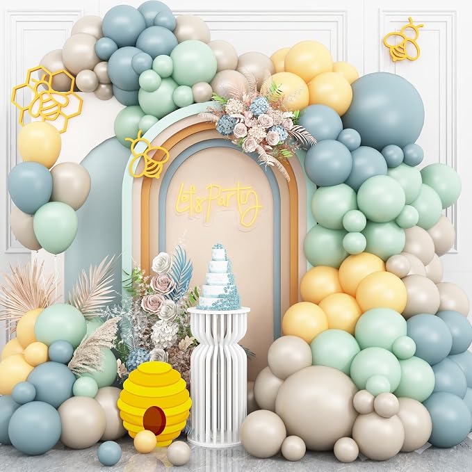 Green Blue Yellow Balloon Arch Kit, Boho Balloon Garland by BTZO