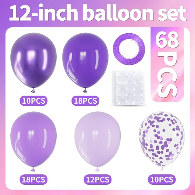 68pcs Purple Balloons 12inch - Image 2