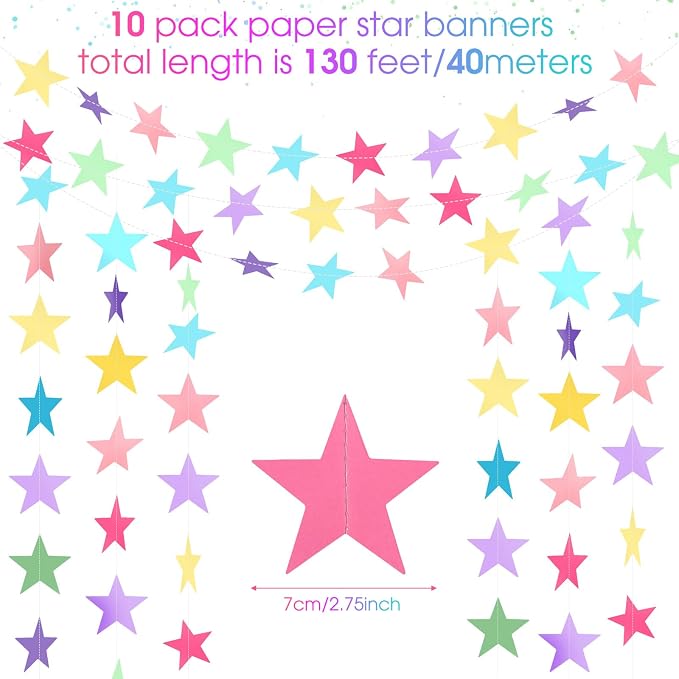 Patelai 130 ft Star Garland Banner Decor, Macaron Color - Image 2