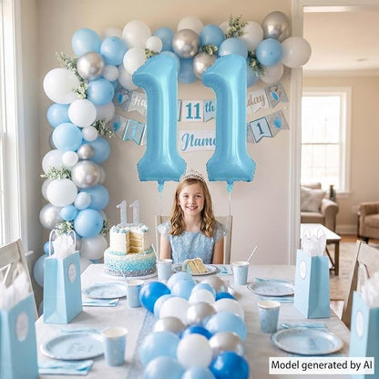 Pearlescent Blue Number 11 Balloon 40 Inch, Large Light Blue Foil 11th Birthday - Image 2