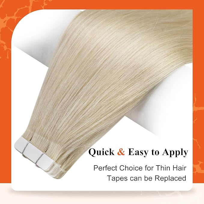 Full Shine Blonde Tape in Hair Extensions Human Hair 20Inch Platinum Blonde Hair Extensions 60 Extensions Human Hair Natural 20pcs 50Grams Glue on Extensions Real Straight Hair for Party