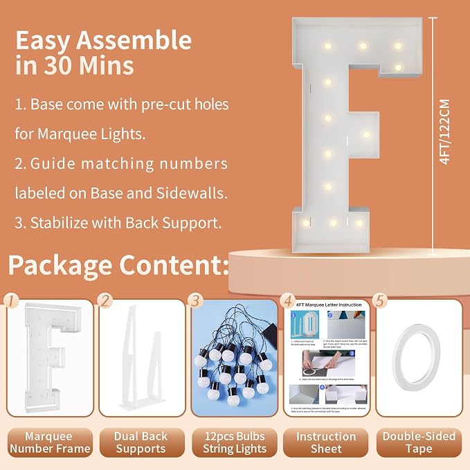 4FT Marquee Light Up Letters, Large Marquee Letters, Mosaic Balloon Frame - Image 5