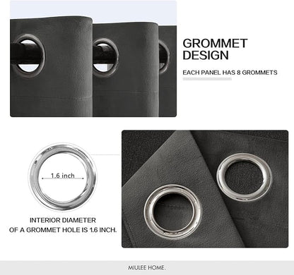 MIULEE Velvet Curtains Charcoal Grey 52 x 90 Inch Length Set of 2 | Grommet - Image 3