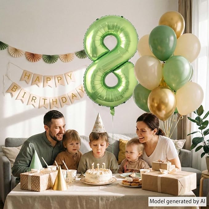 Light Green Number 8 Balloon 40 Inch, Glossy Metallic Numeral Event Decor | - Image 6