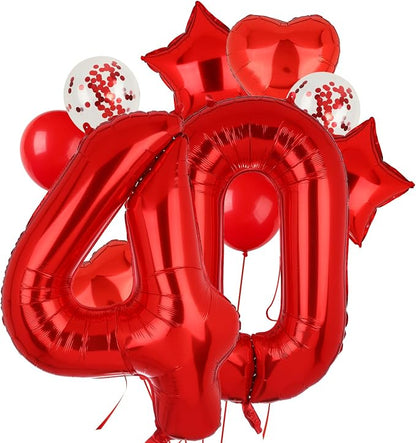 40 Inch Red Number Balloons 40 Mylar Foil 40th Birthday Party Decor 10 Pcs | by GGDE
