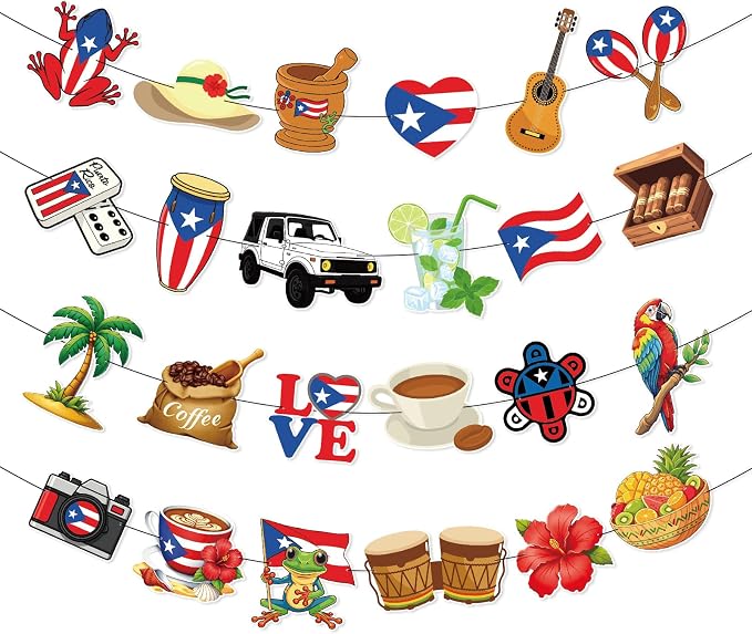 Puerto Rico Party Decorations Banner Garland, Puerto Rican Birthday Decorations by Sereliy
