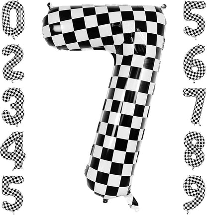 40 Inch Checkered Number 7 Balloon, Large Foil Black and White Number Balloons by Unknown