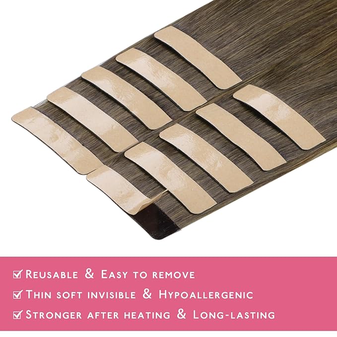 WENNALIFE Tape in Hair Extensions Human Hair Ombre Walnut Brown to Ash Brown and Bleach Blonde Tape in Extensions, 10pcs 30g 22 inch Remy Invisible Tape Ins Straight Real Human Hair Tape in Extensions