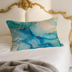 Imitation Silk Pillow Case for Hair and Skin Abstract Blue and Gold Marble 1 Pack Satin Pillow Case Standard Size with Hidden Zipper Smooth Cooling Pillow Cover for Sleeping 20”x26”