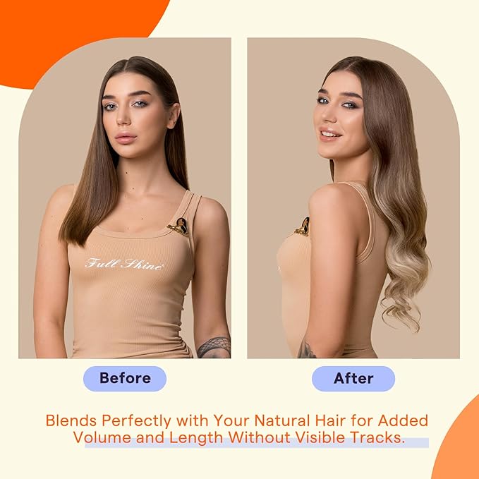 Full Shine Tape in Extensions Human Hair 14 Inch Color 8/60/18 Blonde and Brown Double Sided Remy Hair Extensions Tape in Straight Natural 20pieces Ombre Seamless Skin Weft 50grams for Women