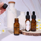48 Pack 1/2 oz (15ml) Amber Glass Bottles with Glass Eye Droppers for Essential Oils, Perfumes & Lab Chemicals (Brush, Funnels, 2 Extra Droppers, Labels & Measuring Cup Included)