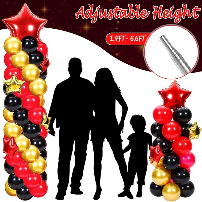 Gejoy 110 Pcs Red Gold Black Balloons Column Stand Kit Adjustable Tower Stand - Image 3