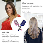 2 Pack Boar Bristle Hair Brush - No Pull Curved Vented Detangler for Fast Blow Drying - For Kids, Men, Women With Wet Dry Long, Thin, Thick, Curly Tangled Hair (Pink+Blue)