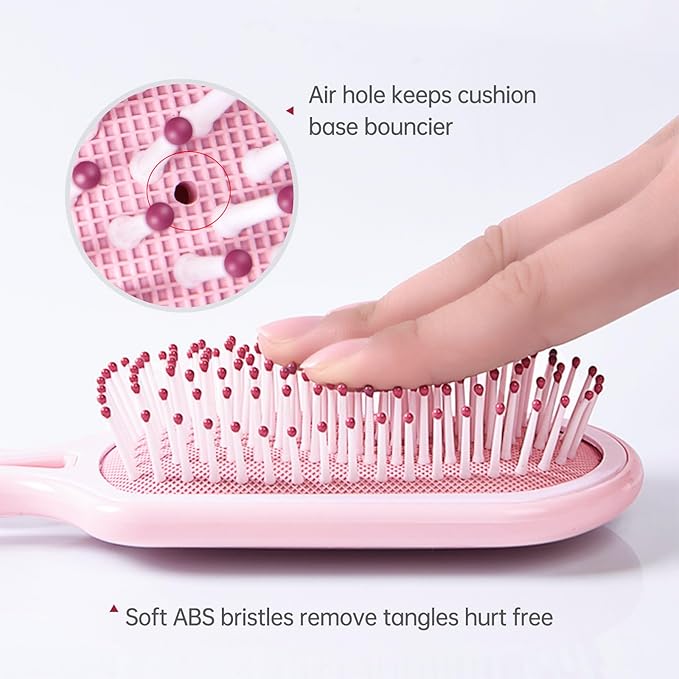 Hair Brush for Women, Pink Detangler Brush Full Sized, Detangling Hairbrush for Pain-free Opening Knots on All Hair Types, Pink and White Combined, 1 Pack