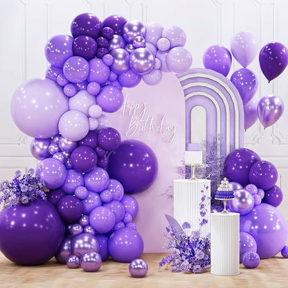 PartyWoo Purple Balloon Arch Kit 142pcs Dark Purple Balloons | Royal Light by PartyWoo