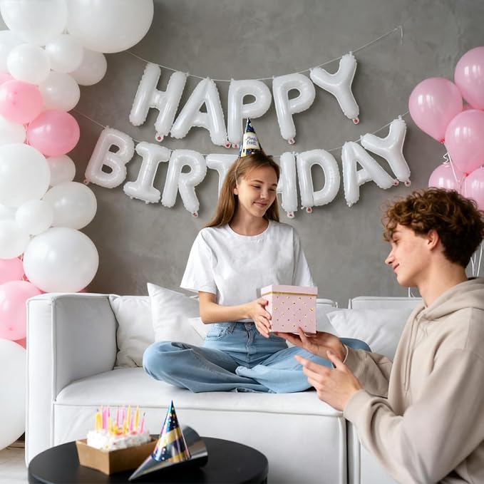 White Happy Birthday Balloon Banner 16 Inch - Image 4