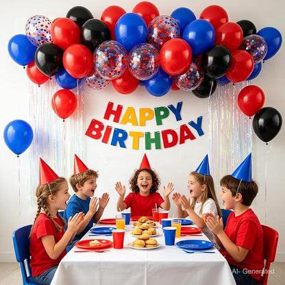 Zesliwy Red Blue Black Balloons Set, Party Decoration | Dark Royal Blue Black - Image 4