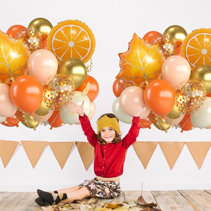 Fall Balloons, 12 Inch Pastel Orange White and Gold Confetti Balloons - Image 6