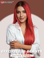 WIGNEE 13x6 Synthetic Lace Front Wig 28" Long Straight Wig Red Kanekalon Futura Synthetic Wigs for Black Women Pre-Plucked Glueless Wig for Daily Party Use
