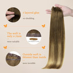 DOORES Real Human Hair Extensions - Medium Brown Highlighted Dirty Blonde, 7pcs 14 Inch 110g, Seamless Clip In, Invisi Edge, Straight