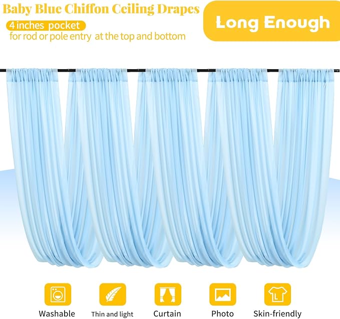 6 Panels Baby Blue Ceiling Drapes - Image 3
