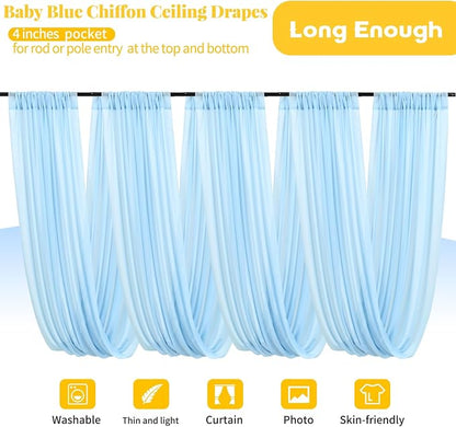 6 Panels Baby Blue Ceiling Drapes - Image 3