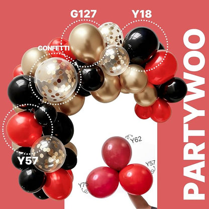 PartyWoo Red Black and Gold Balloon Arch Kit 142pcs Black Red Gold Balloons | - Image 3