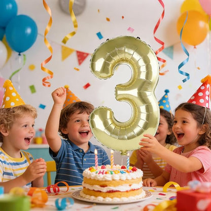 40 Inch Number 3 Balloons for 3rd Birthday Party Decorations, 0-100 Champagne - Image 2