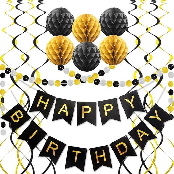 Black Birthday Decorations by ALLFUN