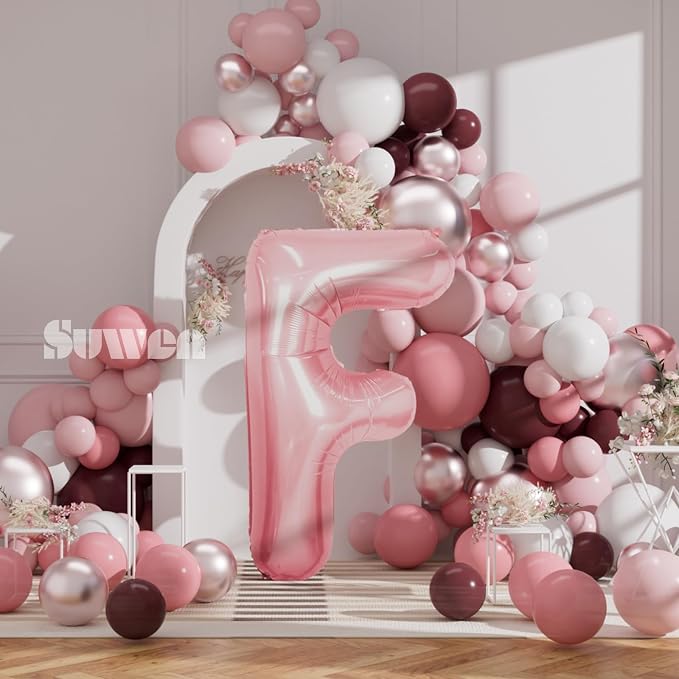 SUWEN 40 Inch Pink Large F Letter Balloons Big Foil Helium A-Z | Jumbo Mylar - Image 3