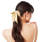 1 Piece Silk Bow Scrunchies for Hair-100% Pure Mulberry 22 Momme Silk Hair Tie, Elastic Ponytail Holder, Elegant Soft Bow Hair Ties Band for Women Hair Care, Multiple Colours (Gold)