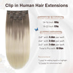 XDhair Clip in Hair Extensions Human Hair 100g 16 Inch Balayage Ash Brown to Platinum Blonde Clip in Hair Extensions 6pcs Straight Real Hair (16, #8T60)
