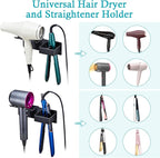 Hair Dryer Holder, Hair Straightener Holder Wall Mount, Hair Tool Organizer, Hairdryer and Straightener Holders, Adhesive Hair Tool Storage for Blow Dryer, Curling Iron, Flat Iron Stand (Black)