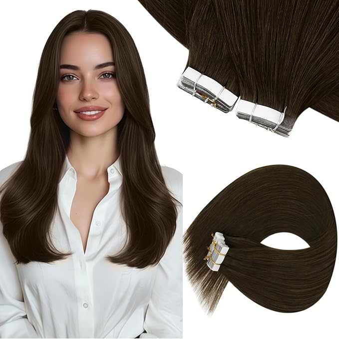 Sunny Hair Brown Tape in Hair Extensions Human Hair 20 inch Remy Hair Extensions Tape in Thick End Tape ins Human Hair Extensions 40Pcs 100g