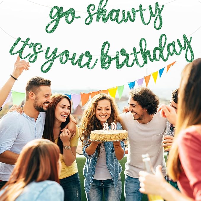 BEISHIDA Glitter Green Pre-Strung Go Shawty It's Your Birthday Banner Decor | - Image 4