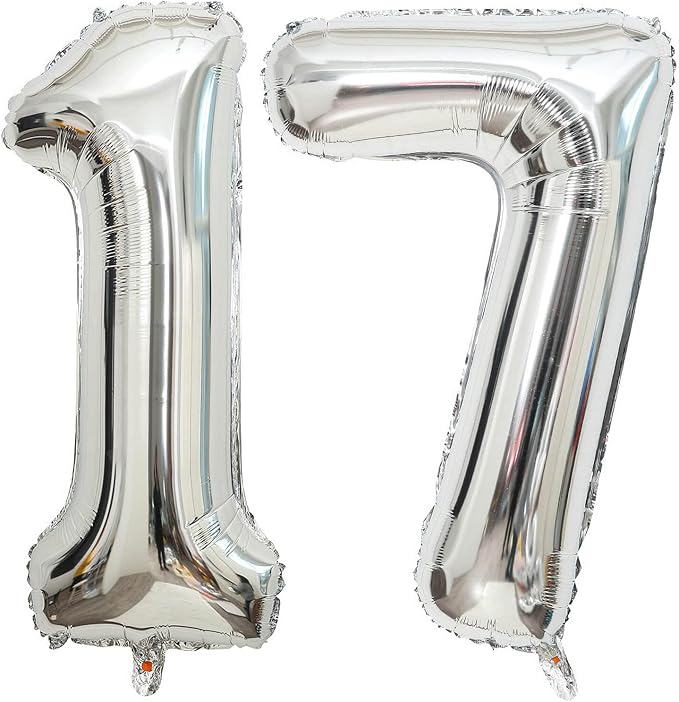 40 Inch Silver 17 Number Balloons Giant 17 Balloons Silver Birthday 17 Balloons by LHOAVWE