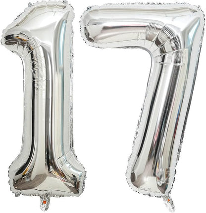 40 Inch Silver 17 Number Balloons Giant 17 Balloons Silver Birthday 17 Balloons by LHOAVWE