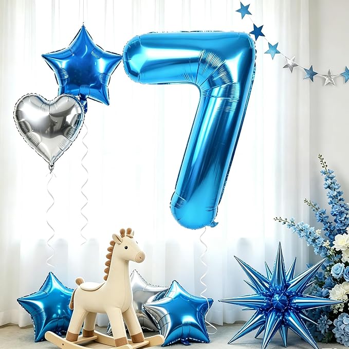 TONIFUL 7th Birthday Balloons Kit 40 Inch Blue Large Number 7 Foil Balloon | - Image 4