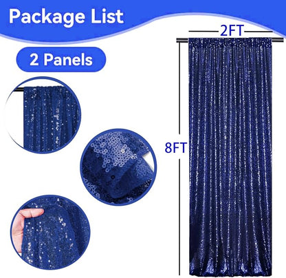 Blue Sequin Backdrop Curtains 2Panel 2x8ft - Image 3