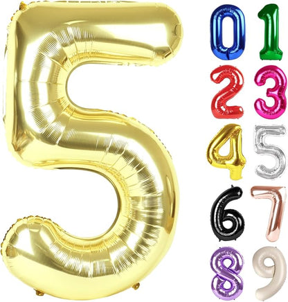 5 Balloon - Champagne Gold Birthday Number Balloons, 40 Inch Decorations | by ALPHADELTAPI