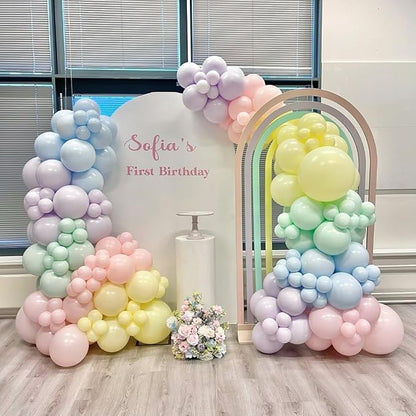 Paready Pastel Balloons Set, 12 Inch Macaron Pink Teal Blue Yellow Orange - Image 4