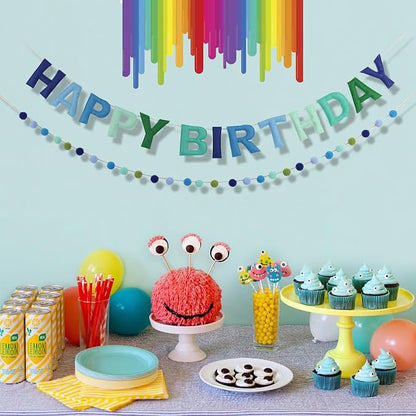 Pre-Strung 3D Felt Happy Birthday Banner, Max span 10ft, NO DIY, Includes Pom - Image 4