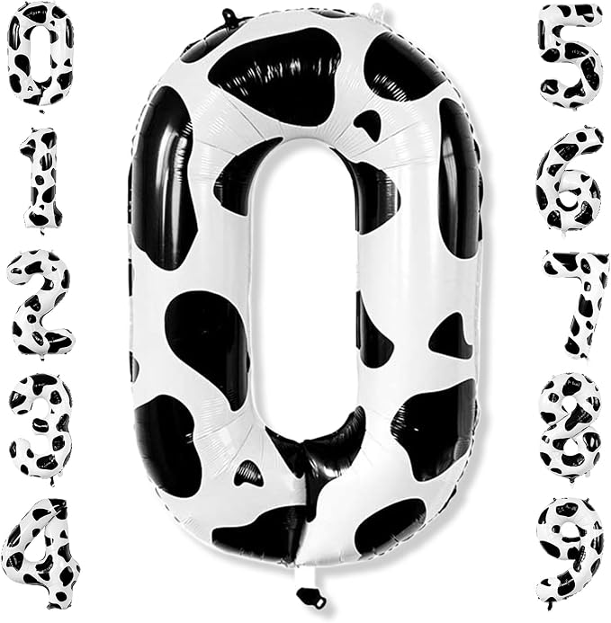 40 Inch Cow Print Number 0 Balloon, Large Black & White Foil Mylar Number by Unknown